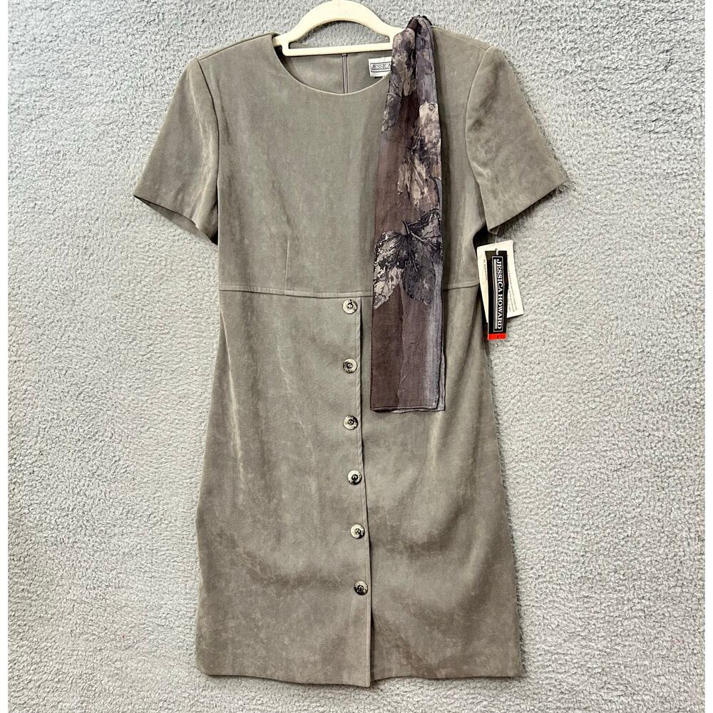 Jessica Howard Dress Womens 8 Gray Short Sleeve Suede Shift Dress NEW‎